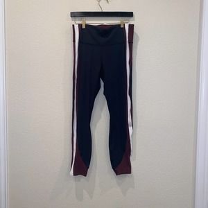 ATHLETA Crunch Colorblock 7/8 High Rise Tights  Black Maroon Medium